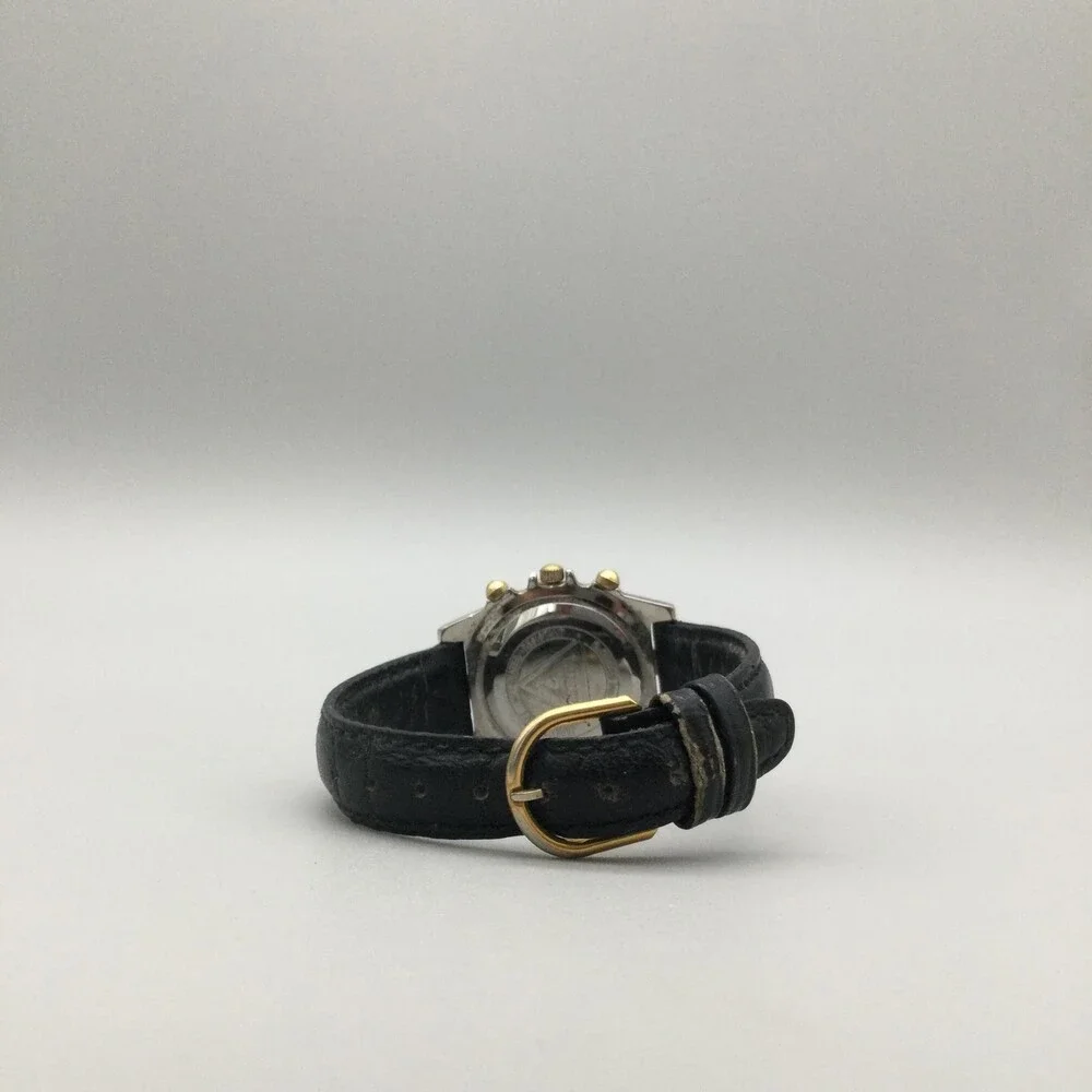 Vintage Guess Womens Watch 28mm Two Tone Gold Black Leather New Battery